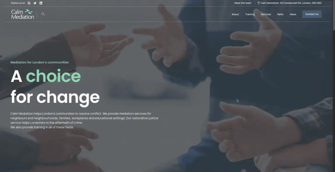 Screenshot image of Calm Mediation's new and updated site built by OmniUp